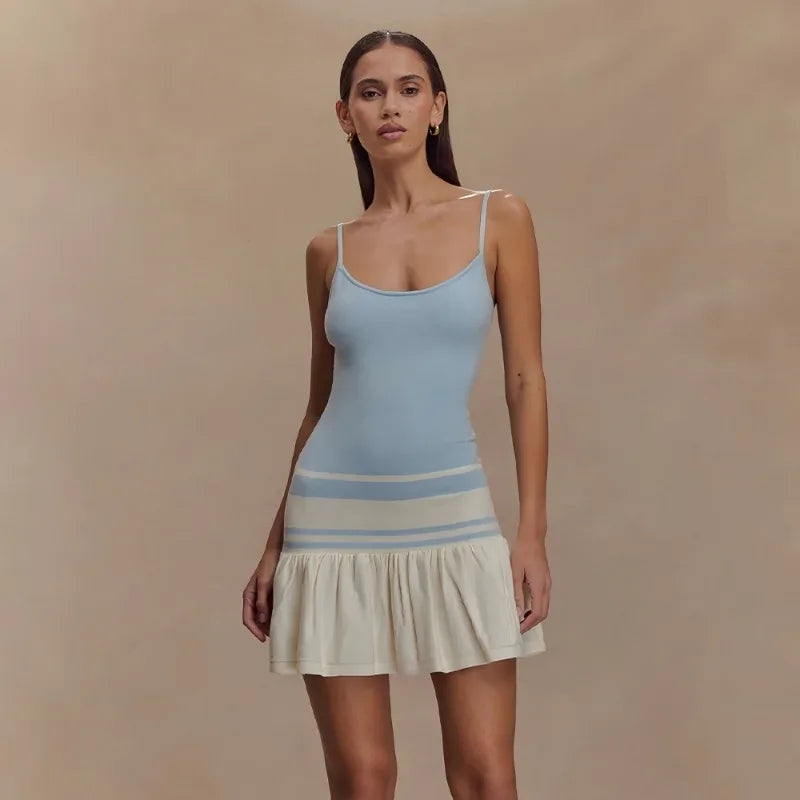 Striped Knitted Sleeveless Backless Mini Dresses New in Summer Holiday Dress Woman Clothes