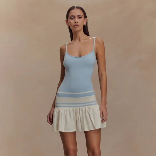 Striped Knitted Sleeveless Backless Mini Dresses New in Summer Holiday Dress Woman Clothes