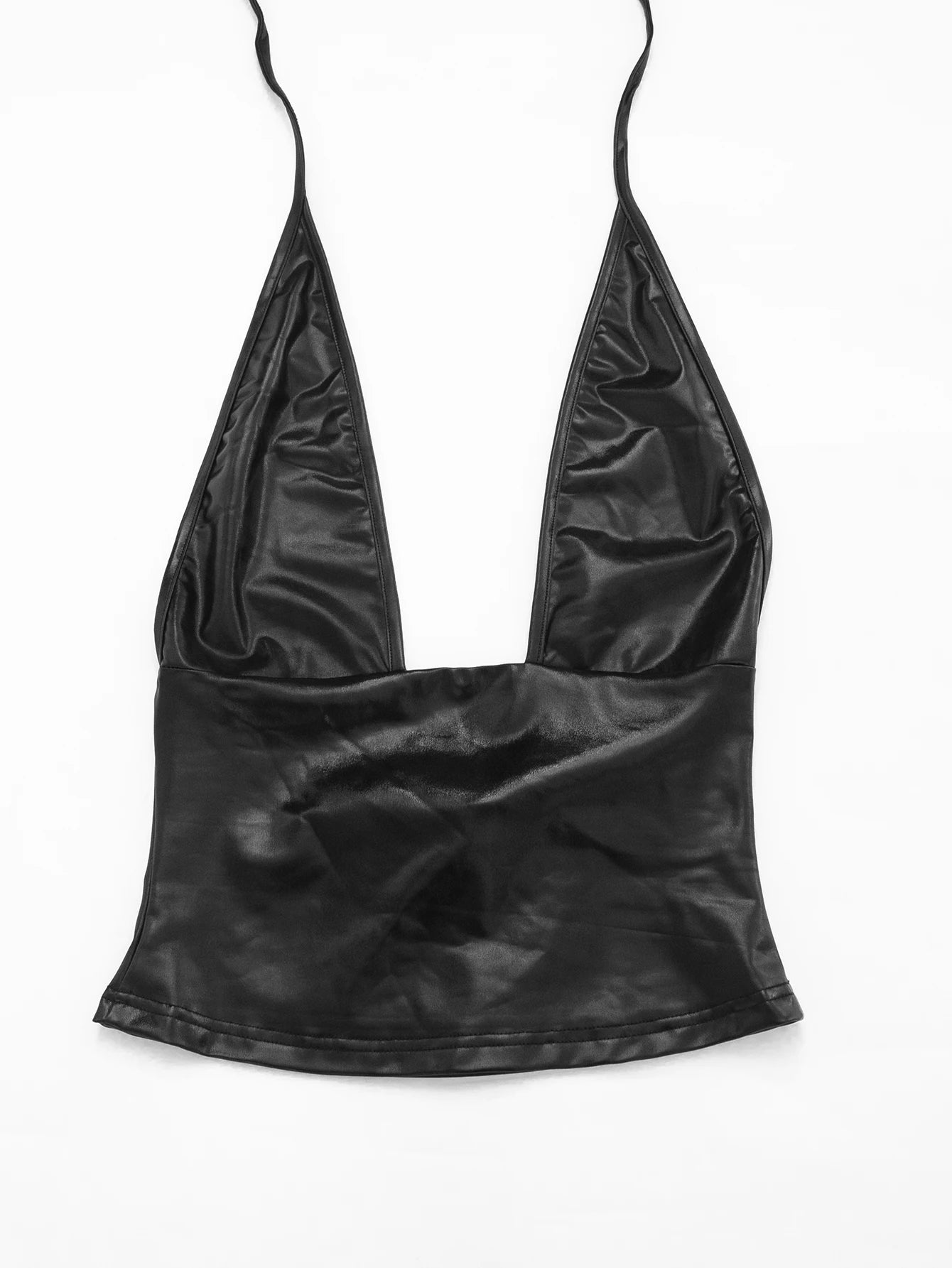 Fashion 2 Piece Set Women Hottie Wild Leather Sexy Halter Bandages Backless Tank Top+Capri Pants High Street Club Suits