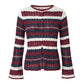 Women Round Neck Striped Ribbed Knit Sweater Flare Sleeve Button Front Slim Fit Cropped Cardigan Street Casual Outerwear
