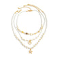 Boho 3Pcs Set Imitation Pearl Starfish Pendant Necklace for Women Y2K Style Oil Drop Charm Clavicle Chain Jewelry