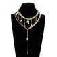 2Pcs/Set Bohemia Imitation Pearl Long Tassel Pendant Choker Necklace for Women Sexy Chest Chain Wedding Neck Jewelry