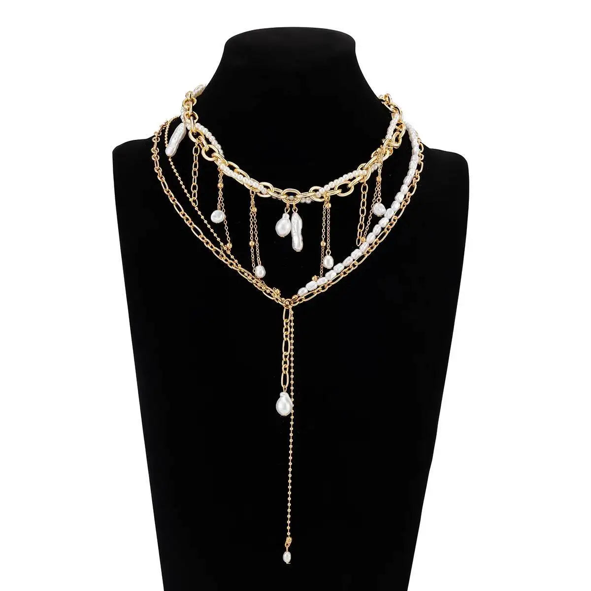 2Pcs/Set Bohemia Imitation Pearl Long Tassel Pendant Choker Necklace for Women Sexy Chest Chain Wedding Neck Jewelry