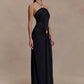 Halter Off-shoulder Backless Sexy Maxi Dress Women Elegant Metal Decoration Draped Ruched Bodycon Club Party Dress