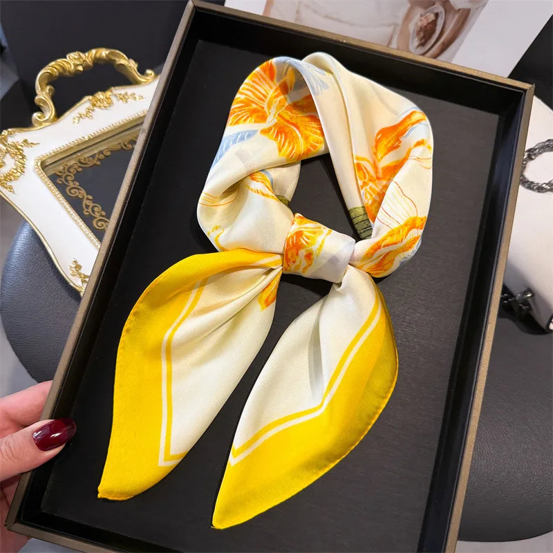 Print 70cm Silk Satin Headkerchief Women Luxury Design Neck Tie Scarf Female Hair Hand Wrist Foulard Shawl Hijab Bandana Scarves