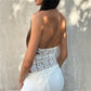 Women's Y2K Lace Halter Top Cowl Neck Sleeveless Asymmetric Hem See-Through Mesh Slim Fit Club Party Cami Tank Top