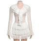 Ruched Elegant 2 Piece Set Women Jacquard V-Neck Ruffles Ribbon Flared Sleeve Tops+Tierred Skirts Y2K Style Outfits