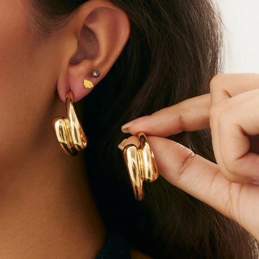 Trendy Simple Smooth Geometry Stud Earring Women Elegant Retro Metal Hoop Earring Wedding Banquet Charm Jewelry Gift