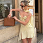 Yellow Polka Dot Summer Dresses Women's Casual Asymmetrical Sleeveless Mini Dress with Scarf