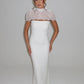 Women Lace Cape Strapless Mini Dress Elegant High Neck Lace Trim Sleeveless Backless Ruched Bodycon Club Party Dress