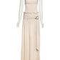 Ruched Elegant 2 Piece Set Women Skew Collar Backless Crop Tops+Metal Buckle Decoration Skirts Matching Solid Outfits