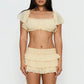 Women's Y2K 2 Piece Set Ruffled Off the Shoulder Crop Top and Tiered Mini Skirt Casual Summer Outfit for Beach Vacation