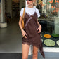 Women Y2K Lace Trim Satin High Low Tops Silk Spaghetti Strap Side Split Asymmetrical Cami Top Flowy Silky Layering Tops