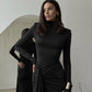 Long Party Elegant Dress Turtleneck Long Sleeve High Split Maxi Dresses Women Clothing Winter