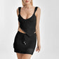 Women Summer 2 Piece Mini Skirt Set Off Shoulder Hollow Out Tube Top Bodycon Skirt Crochet Knit Short Skirt Outfits