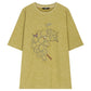 Vintage Washed Grape Print T-Shirt Women Summer Loose Mid-Length Casual Top Design Graphic Tee