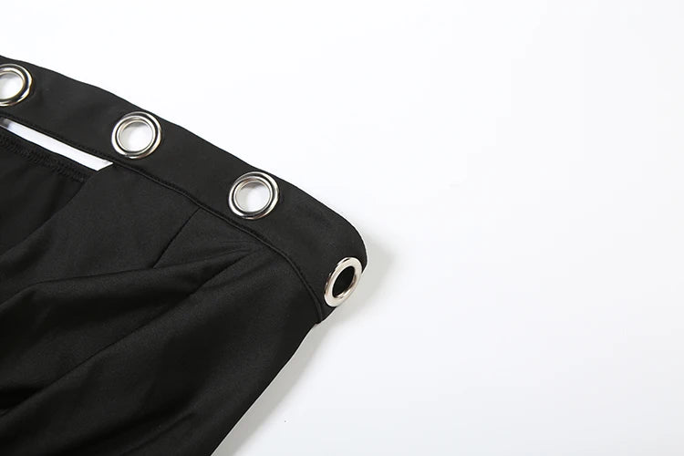 Metal Hollow Dress Women Sexy Y2K Ruched Swing Collar Skinny Midnight Coquette Party Summer Trend Streetwear Bodycon