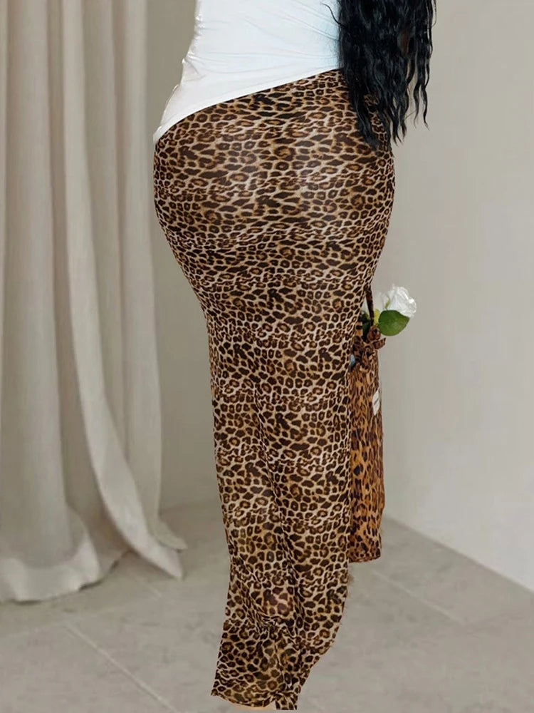 Serpentine Print Long Skirts Women Elastic Waist Mesh See Through Hot Girls Street Hipster Wild Style Classic Bottoms