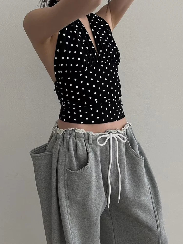 Hipster Y2K Halter Women Polka Dots Print Tank Tops Summer Elegant Sexy Fashion Wild Basic Streetwear Basic Wild Vest