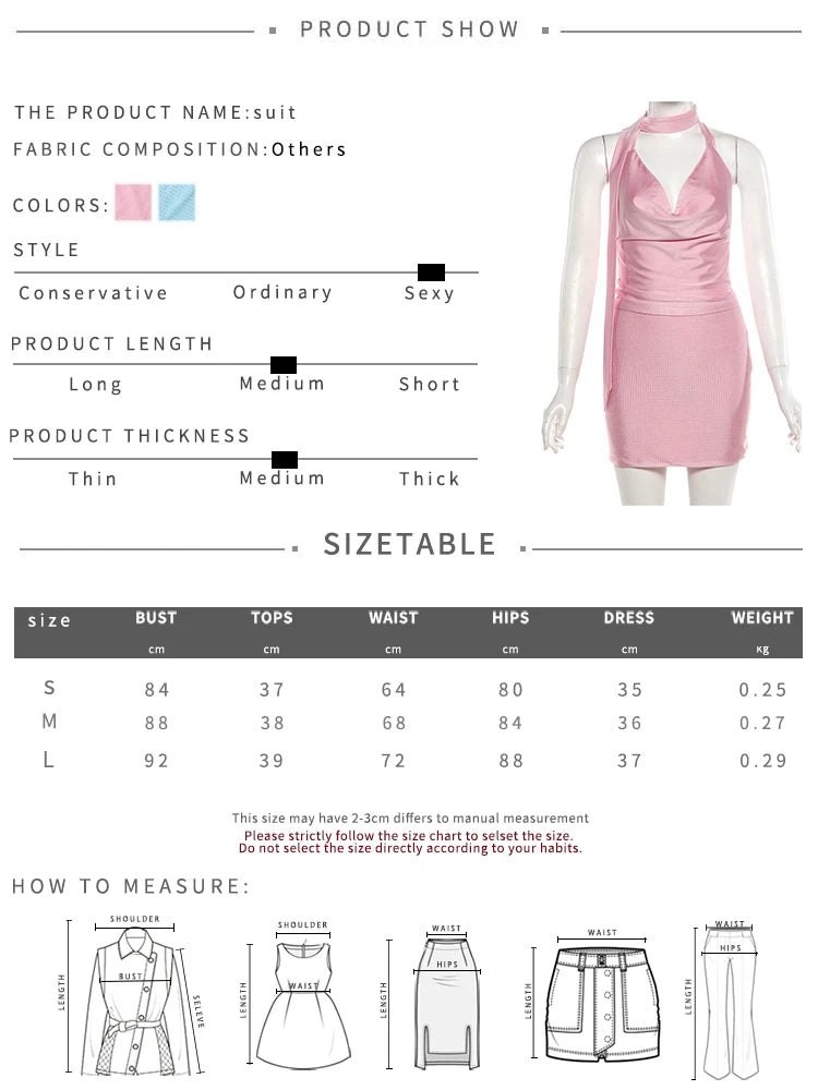 Chic Sweet 2-Piece Set Women Swing Collar Halter Tassel Solid Vest+Fake Diamond Sticker Skirt Summer Fashion Party Suit