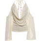 Swing Collar Women Butterfly Sequin Applique Chic Chain Patchwork Backless Off-Shoulder Bell Sleeve Sexy Trend Streetwear