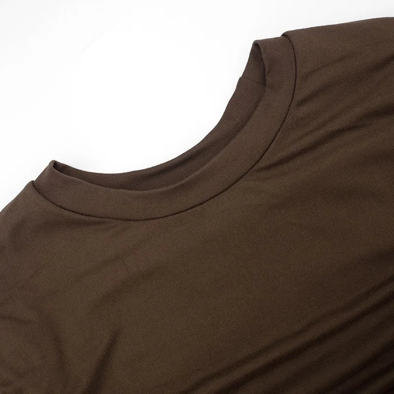 Ruched Overlay Long Sleeve Tops High Quality 2026 Fall T Shirts Woman Clothing