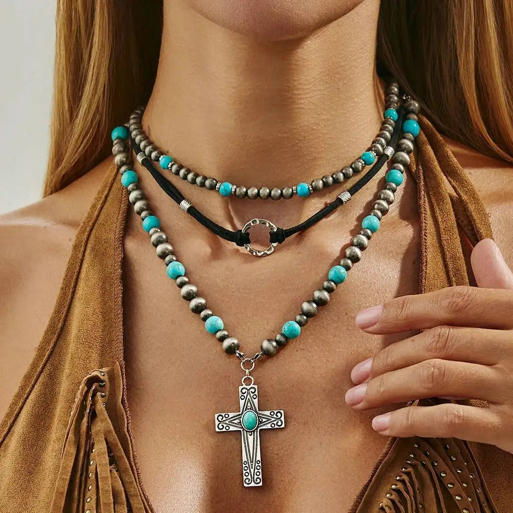 4Pcs/Set Bohemia Imitation Pearl Fishtail Pendant Chokers Necklace for Women Y2K Exquisite Beaded Neck Chain Jewelry Set