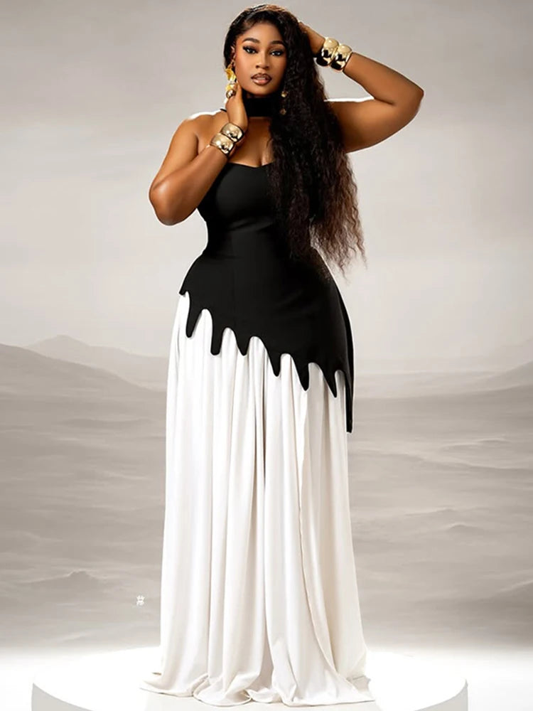 Patchwork Irregular Dress+Scarf Women Summer Elegant Simple Strapless Summer Party Birthday Skinny Slim Maxi Bodycon