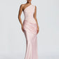 Satin Splicing One Shoulder Draped Maxi Dress Evening Gown Woman Party Dresses Elegant Sexy