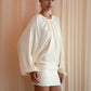 Women Blouse Sexy Mini Dress Loose Lantern Long Sleeve Round Neck Pleated Backless Dress Casual Party Beach Outfits
