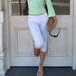 Low Rise Split Hem 3/4 Length Skinny Pants Women Solid Fold Over Waistband Capri Leggings Casual Summer Streetwear Yoga Pants
