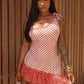 Hottie Skew Collar Dress Women Sexy Polka Dot Print Ruffled Irregular Hem Bandages Color Blocking Vacation Bodycon