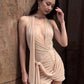 Folds Tassel Dress Women Peach Butt Bandage Halter Deep v-Neck Backless Irregular Hem Solid Sexy Fashion Bodycon