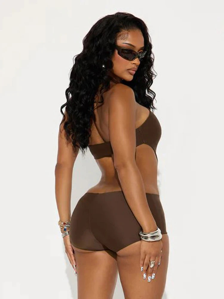 Sexy Thick Romper Women Sexy Hollow Irregular Tight Midnight Club Hipster Stretch Halter Backless Activity Playsuit