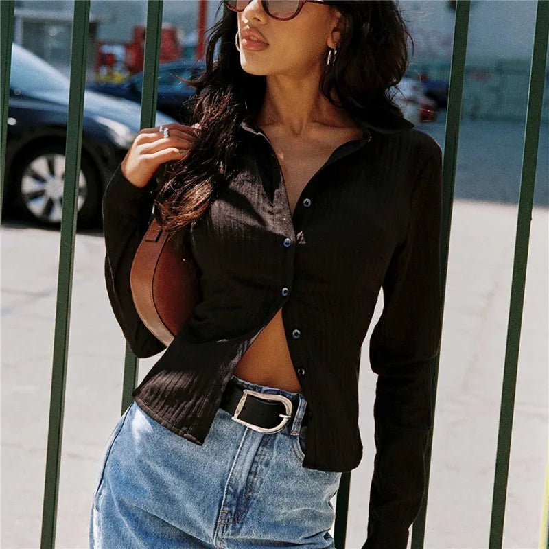 Women Stripe Shirts Blouse Fashion Long Sleeve Laple Button Down Slim Fit Tops Office Ladies Streetwear for Casual Daily