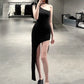 Asymmetrical Hem Dress Women One-Shoulder Sleeveless Solid Skinny Classic Sexy Midnight Hottie Summer Fashion Bodycon