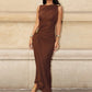 Hardwear Detail Ruched Sleeveless Long Dresses Womens Fashion Elegant Party Maxi Dress Wedding Guest