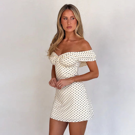 Polka Dot Print Ruffled Off Shoulder Mini Dress Woman Clothes Sexy Summer Dresses 2026
