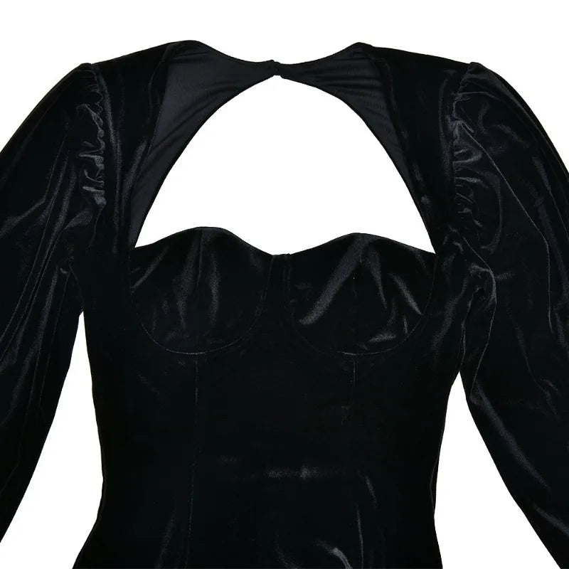 Velvet Short Party Dresses for Women Clothing Sexy Elegant Square Neck Long Sleeve Backless Dress Winter