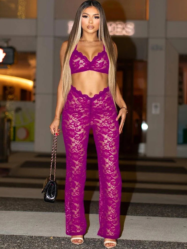 Jacquard Women 2 Piece Set Sexy Summer Coquette v-Neck Camisole+Straight Pants Stretch Matching Matching Clubwear