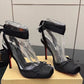 2026 Women's New Summer Square Satin High Heel Sandals with Ankle Strap, Fashionable Party and Banquet Ballet High Heels