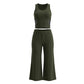 Leisure 2-Piece Set Women Patchwork Mesh u-Neck Vest+Flared Pant Legs Short Classic Simple Summer Fashion Streetwear