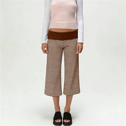 Fold Over Gaucho Pants for Women Flowy Wide Leg Yoga Capris Summer Casual Elastic Low Rise Cropped Palazzo Culottes