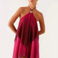 Gradient Halter Backless Sexy Mini Dress Women Gown Elegant Mesh Zipper Off-shoulder Sleeveless Club Party Dresses
