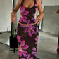 Flower Print Backless Halter Top and Maxi Skirt 2 Piece Set Elegant Sexy Summer Vacation Outfits Women
