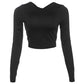 Y2K Backless Crop Tops Autumn Trend O-Neck Solid Long Sleeve Simple Causal Skinny Stretch Streetwear Basic T-Shirts