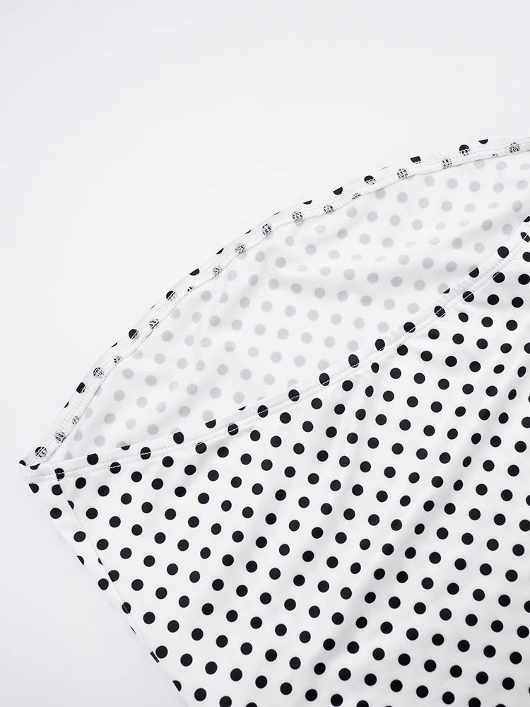 Sexy Polka Dot 3-Piece Set Women Cape Sleeves+Chest Wrapped+Shorts Matching Sweet Simple Basic Stretch Skinny Outfits