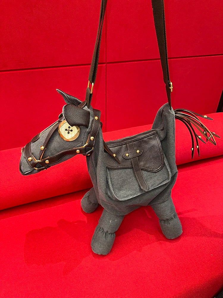 2025 Autumn New Arrival Sweet Edgy Pony Shape Creative Horse Design Denim Crossbody Bag For Woman