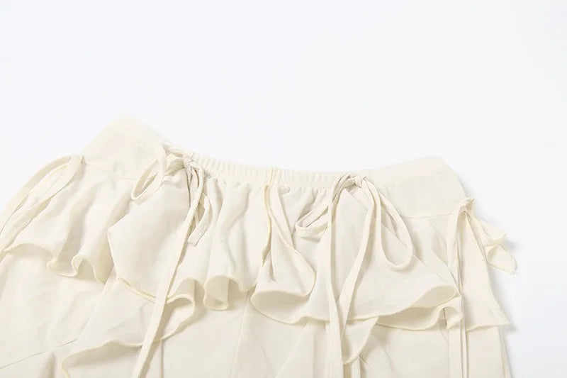 Transparent Chiffon Wide Leg Pants Women Bottoms Music Festival Ruffled Flared Pants Streetwear Clothing