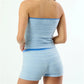 Vintage Stripe 2 Piece Outfit Women Contrast Edge Strapless Tube Top Slim Fit Hot Shorts Casual Summer Y2K Streetwear